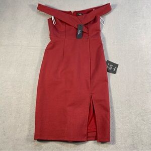Lulus Women’s Burgundy Off-The-Shoulder Bodycon Mini Dress, back zipper, size 0